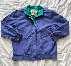 Vintage 80s London Fog Purple Teal Bomber Jacket Windbreaker Size 4 Streetwear thumbnail 1