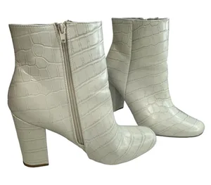 Bamboo White Croc Block 4 Inch Heel Ankle Boots Zip Side Gogo Bootie Womens 11 thumbnail 2