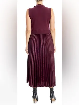 NWT MAX STUDIO Mock Neck Sleeveless Twofer Dress Large, WINE thumbnail 6