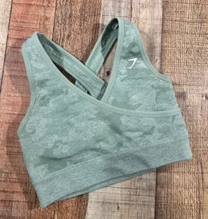 Gymshark Adapt Camo Seamless Sports Bra Sage Green Cross Back Small thumbnail 1