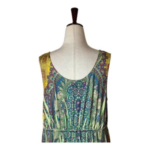 One World Dress Women XL‎ Yellow Green Floral Paisley Maxi Casual Boho Colorful thumbnail 7