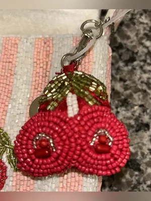 NWT Beaded Cherry Shoulder Bag Pink White Handmade India Viral TikTok Purse thumbnail 7