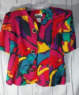 Marmie West Vintge 1980’s Colorful Abstract Maximalist Retro Artsy Top thumbnail 1