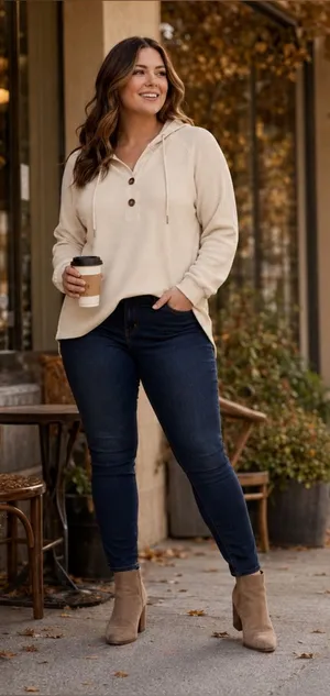 Women’s Small Cream Waffle Knit Hooded Henley Tunic Pullover Top NWT thumbnail 1