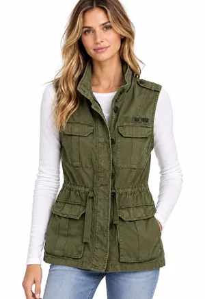 Abercrombie & Fitch 1892 olive green cotton utility vest Medium thumbnail 1