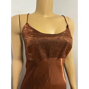 Chelsea Nites Copper Bronze Metallic Maxi Dress Spaghetti Strap Vintage 90s 12 thumbnail 3