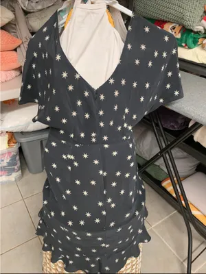 NWOT Pam & Gela Black & White Star Print Washed 100% Silk Flutter Sleeve Dress 6 thumbnail 10