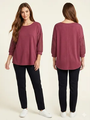 LIVE WELL Lifestyle Mesh Sleeve Sweatshirt Pullover Top Burgundy Wine Size L thumbnail 8