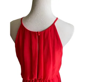 Lush Nordstrom Bright Red Chiffon Halter Skater Dress Mini Lightweight M thumbnail 5