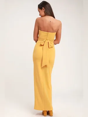 Lulus Own the Night Golden Yellow Strapless Maxi Dress Size Medium thumbnail 2