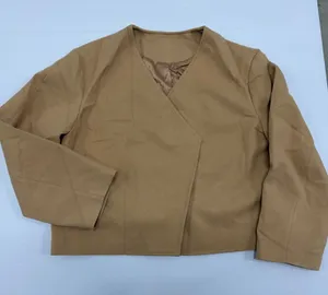 Camel Tan Cropped Blazer Jacket Khaki V-Neck Double Breasted Size XL thumbnail 1
