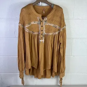New Free people Mara Mae yellow tunic top size S Oversized boho v neck oversized thumbnail 2
