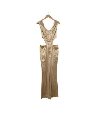 NWT RETROFETE Nika Corset Silk Nude Champagne Cut Out Formal Maxi Dress Gown thumbnail 3