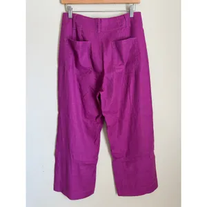 Anthropologie Maeve The Colette Pants Women 6 Magenta Linen Wide Leg Cropped thumbnail 2