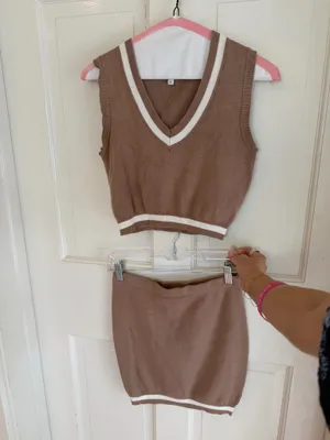 superdown Bonnie Varsity Skirt Set in Toast | Size S thumbnail 2