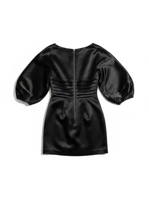 h:ours Cristiano Black Satin‎ Mini Dress Ballon Sleeves Size Small EUC thumbnail 3
