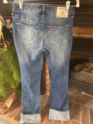 True Religion Women's Mid-Blue Bootcut Jeans with Cuffed Hem thumbnail 3