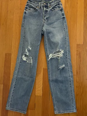 Wild Fable High Rise Distressed Baggy Button Fly Jeans Women’s Size 00 thumbnail 1