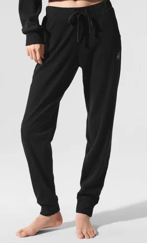 ALO YOGA- Muse Ribbed Jogger Sweatpants Black Size XXS thumbnail 1