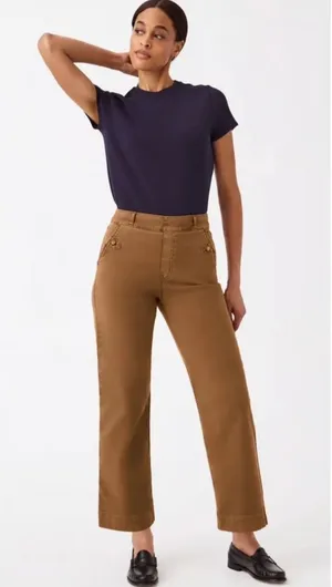 Spanx Stretch‎ Twill Cropped Wide Leg Pant Bronze Glow Orange Large High Rise thumbnail 1