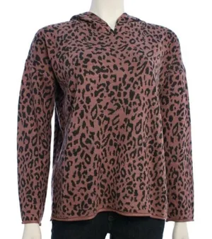 FATE by LFD Leopard Animal Print Hoodie Sweater Women's‎ Medium Mauve Wool Blend thumbnail 1