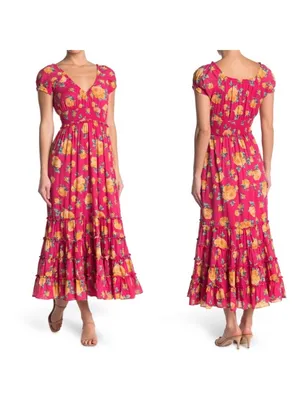 Betsey Johnson Vintage Pink Ruffled Tiered Sundress S thumbnail 2
