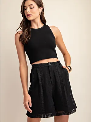 Boutique Black Embroidered Lace Shorts Lined Boho Chic L thumbnail 2