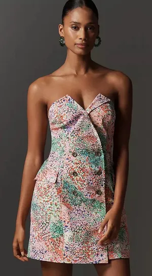 Maeve Strapless Multicolor Confetti-Print Mini Dress thumbnail 1