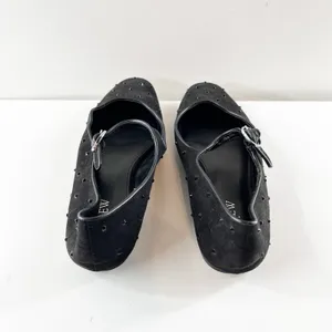 J. Crew Rhinestone Studded Mesh Mary Jane Ballet Flats Black 9 thumbnail 6