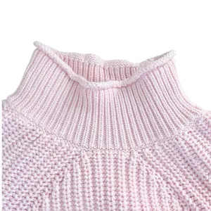 J.Crew Pink Shaker Stitch Mock Neck Cotton Sweater BE159 Medium EUC thumbnail 7