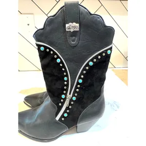 Dingo black suede leather cowboy boots silver zipper turquoise stud accents sz 7 thumbnail 2
