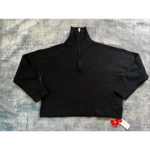NWT! Cider Black Ribbed Knit Zip Mock Neck Cropped Sweater Large thumbnail 2