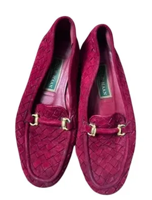 Vintage Cole Haan red woven suede horse bit buckle loafers thumbnail 1