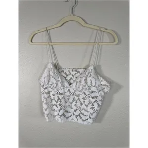 Free People White Lace Crop Top Tank Womens S Boho Casual Summer Girly Coquette thumbnail 9
