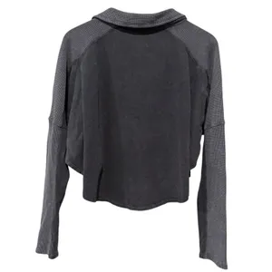 Daily Practice Anthropologie Crop Sweatshirt Top Henley Waffle Knit Womens‎ Sz S thumbnail 2