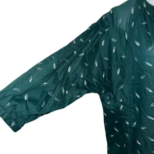 MADEWELL Green Fall Feather Print Tassel Tie Neck 3/4 Sleeve Blouse Small‎ thumbnail 5