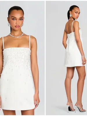 NWT Retrofete Cornelia Crystal Embellished White Mini Short Dress Sz XL thumbnail 3