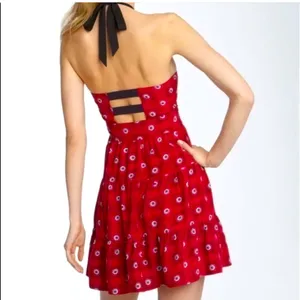 Free People Floral‎ Halter Mini Dress Anthropologie Pin Up Style Red Gray Size 6 thumbnail 2