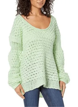 Free‎ People Mint Green Chunky Knit Scoop Neck Lantern Sleeve Sweater Small thumbnail 1