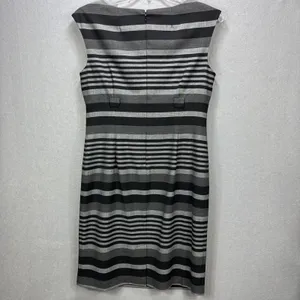 Calvin Klein Sheath Dress 12 Gray Black Stripe Classic Work Office NO BELT thumbnail 2