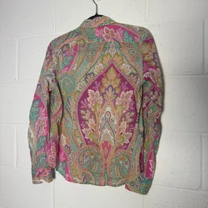 Lauren Ralph Lauren Womens Pink Multi Paisley Cotton Button Down Shirt Small thumbnail 4
