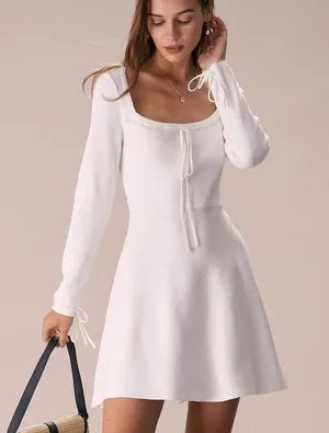 RIHOAS The White Square Neck Sweater Mini Dress M 74 thumbnail 3