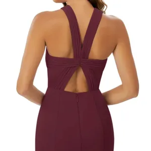 Azazie Burgundy Halter Wedding Dress thumbnail 5