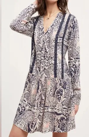 Anthropologie Tiny Floral-Print Dress in Navy and Pink thumbnail 1