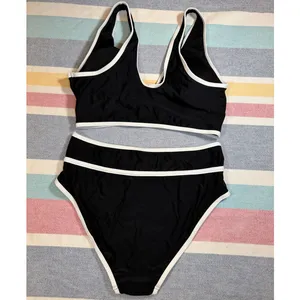 NWOT Chic Black & White High-Waisted Bikini Set Sz L thumbnail 2