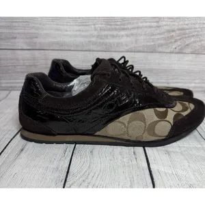 Coach Kodie Signature Sneaker A1390 Canvas/Patent Khaki/Brown Women's 8M thumbnail 2