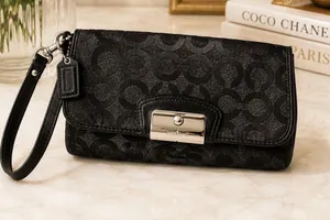 Coach Kristin Lurex Signature Op Art Wristlet Clutch Black F45131 thumbnail 1