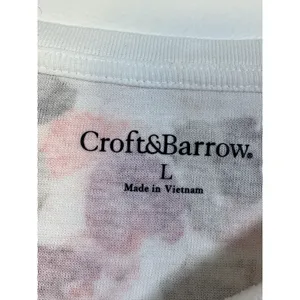 Croft & Barrow Womens Large Orange‎ Floral Cotton Short Sleeve Crew Neck T-Shirt thumbnail 3
