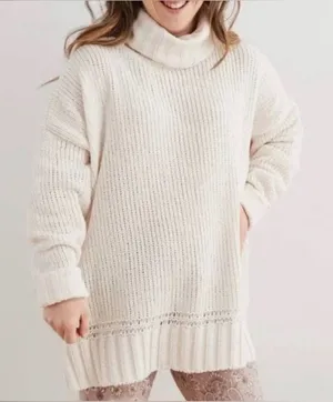 Aerie White Chunky Oversized Chenille Knit Turtleneck Sweater‎ XL thumbnail 1