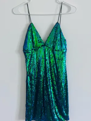 Lulus Y2K Green Blue Sequin Mini Dress S Party 2000s thumbnail 2